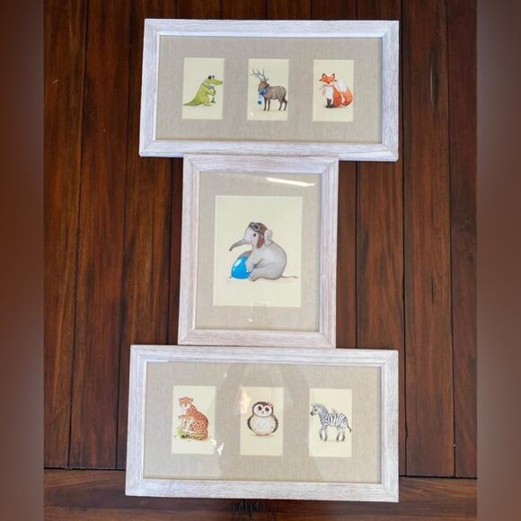 Forest Animals Framed Matte Watercolor Print Heavy Frame Art Prints 12” High - Picture 1 of 7